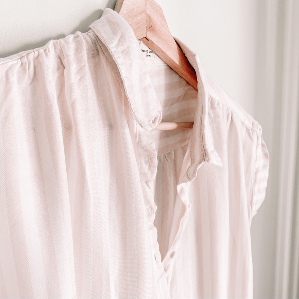 Pink and white striped button up blouse